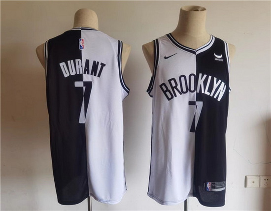 Men Brooklyn Nets 7 Kevin Durant Black White Split Stitched Basketball Jersey