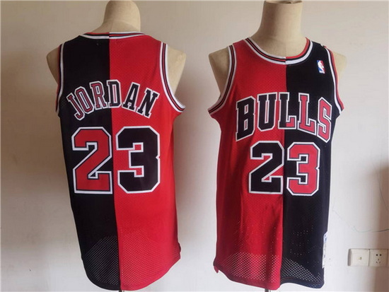 Men Chicago Bulls 23 Michael Jordan Red  Black Split Throwback Stitched Jersey