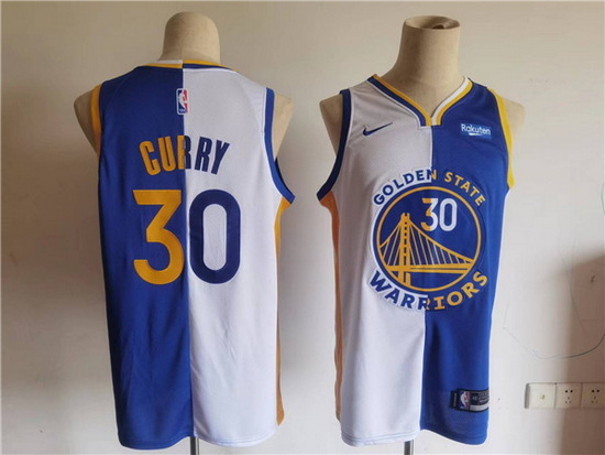 Men Golden State Warriors 30 Stephen Curry Blue White Split Stitched Basletball Jersey