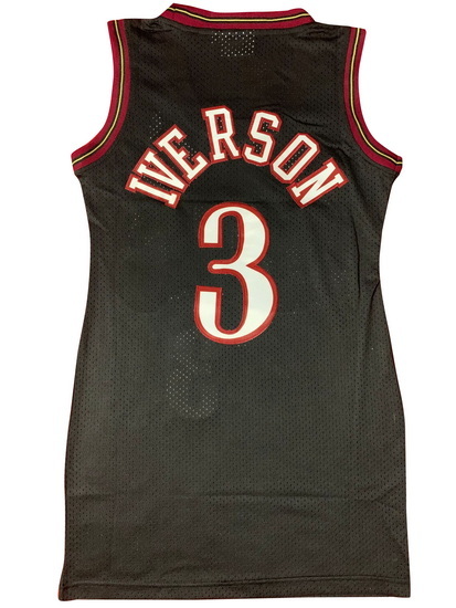 Women 76ers 3 Allen Iverson Dress Stitched Jersey Black II