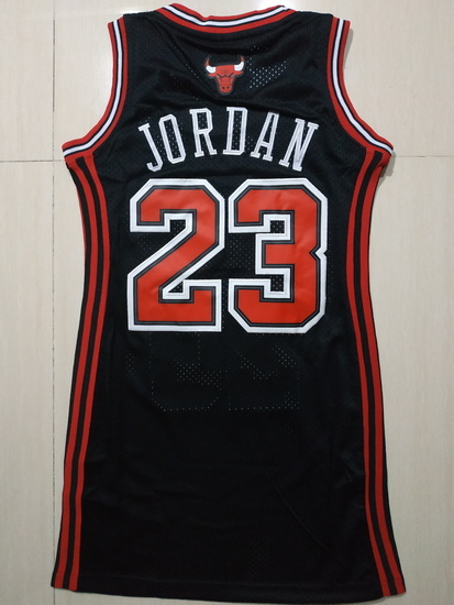 Women Chicago Bulls 23 Michael Jordan Dress Stitched Jersey Black II