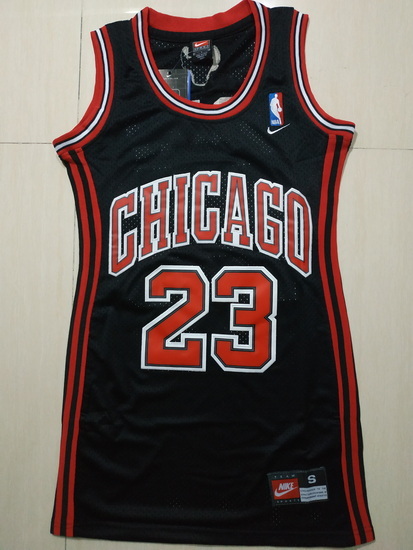 Women Chicago Bulls 23 Michael Jordan Dress Stitched Jersey Black