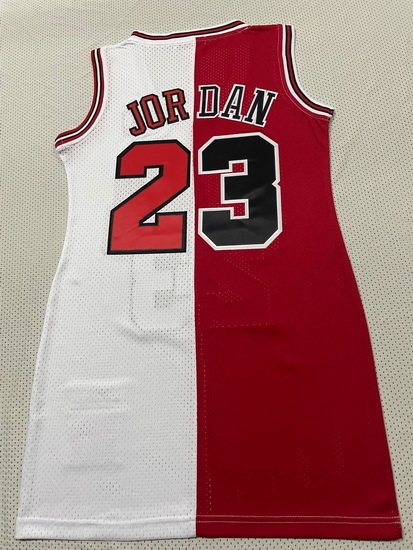 Women Chicago Bulls 23 Michael Jordan Dress Stitched Jersey Red White Split II