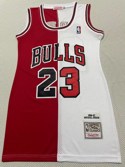 Women Chicago Bulls 23 Michael Jordan Dress Stitched Jersey Red White Split