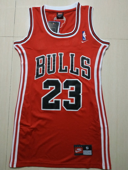 Women Chicago Bulls 23 Michael Jordan Dress Stitched Jersey Red