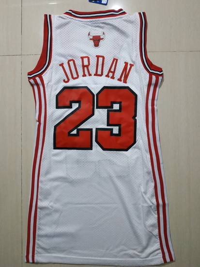 Women Chicago Bulls 23 Michael Jordan Dress Stitched Jersey White II