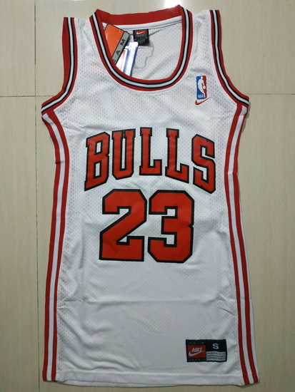 Women Chicago Bulls 23 Michael Jordan Dress Stitched Jersey Whit