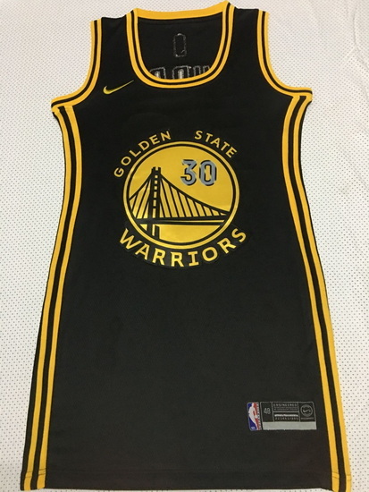 Women Golden Warriors 30 Stephen Curry Dress Stitched Jersey Black