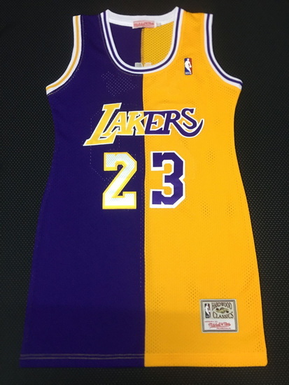 Women Los Angeles Lakers 23 Lebron James Dress Stitched Jersey Y