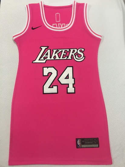 Women Los Angeles Lakers 24 Kobe Bryant Dress Stitched Jersey Pink