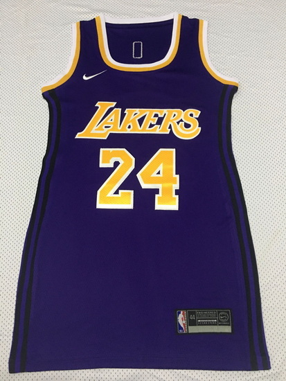 Women Los Angeles Lakers 24 Kobe Bryant Dress Stitched Jersey Purple