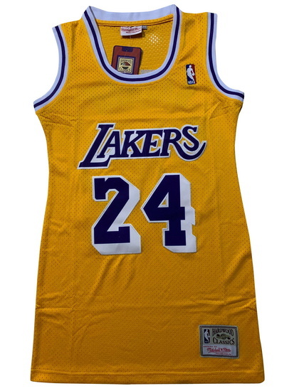 Women Los Angeles Lakers 24 Kobe Bryant Dress Stitched Jersey Yellow