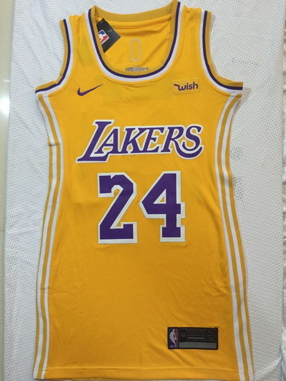 Women Nike Los Angeles Lakers 24 Kobe Bryant Dress Stitched Jersey Yellow