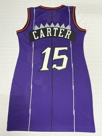 Women Toronto Raptors 15 Vince Carter Dress Stitched Jersey Purple II