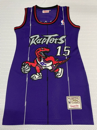 Women Toronto Raptors 15 Vince Carter Dress Stitched Jersey Purple