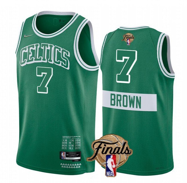 Men's Boston Celtics #7 Jaylen Brown 2022 Green NBA Finals Stitc