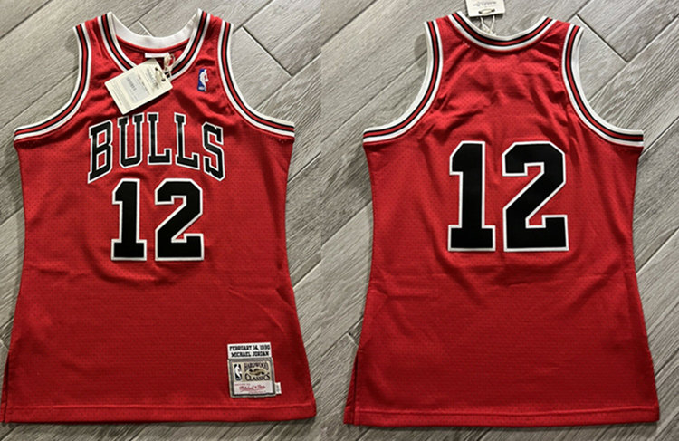 Men Chicago Bulls 12 Michael Jordan 1990 Red Mitchell  26 Ness Throwback Stitched Jersey