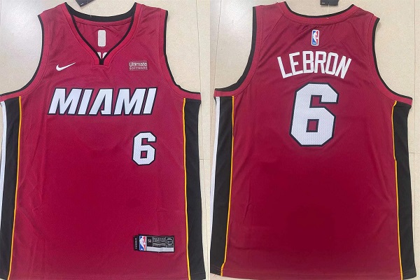 Men Miami Heat 6 LeBron James Red Stitched Basketball Jersey