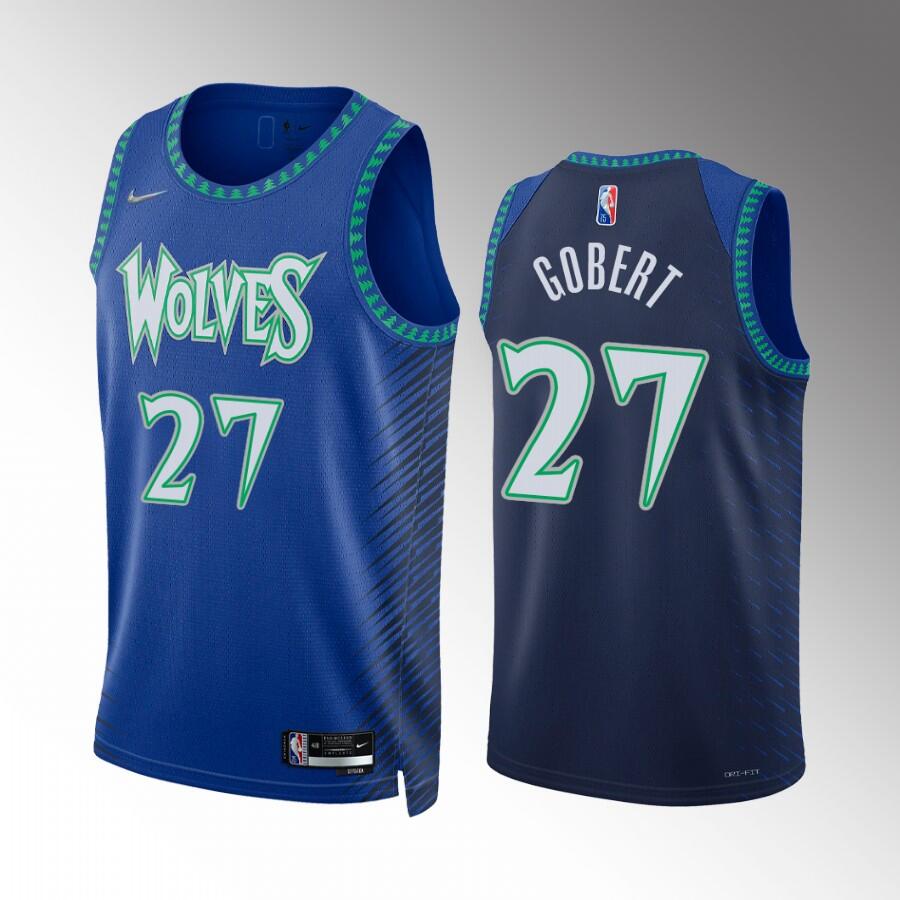 Men Minnesota Timberwolves 27 Rudy Gobert 2021 22 Blue City Edition 75th Anniversary Swingman Stitch