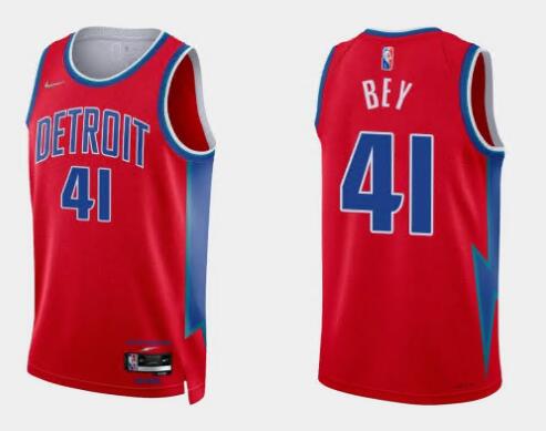 Men Nike Detroit Pistons 41 Saddiq Bey Red NBA Swingman 2020 21 City Edition Jersey