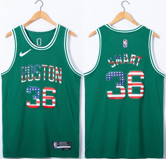 Men Boston Celtics 36 Marcus Smart USA Flag Green Stitched Jersey