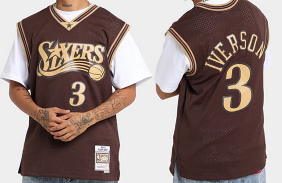 Men Philadelphia 76ers 3 Allen Iverson Brown Swingman Stitched Jersey