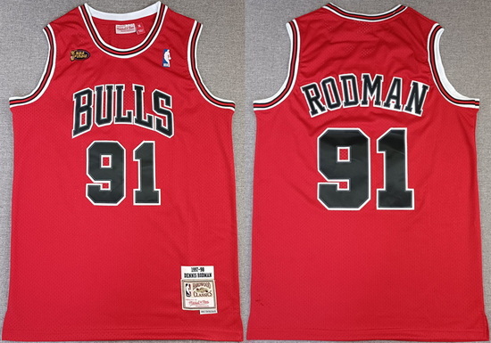 Men Chicago Bulls 91 Dennis Rodman Red NBA Finals 1997 98 Throwback Champions Stitched Jersey