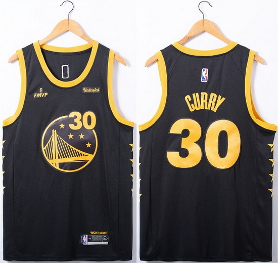 Men Golden State Warriors 30 Stephen Curry Black FMVP Stitched J