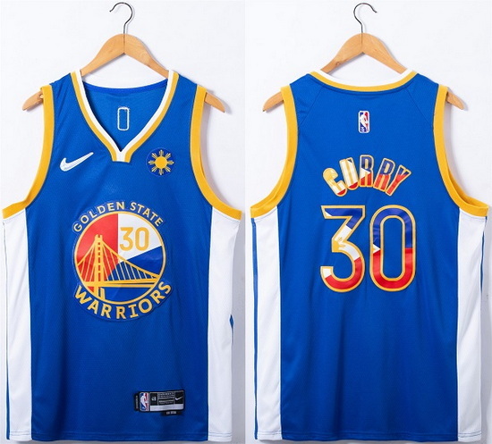 Men Golden State Warriors 30 Stephen Curry Royal 75th Anniversary Stitched Jersey