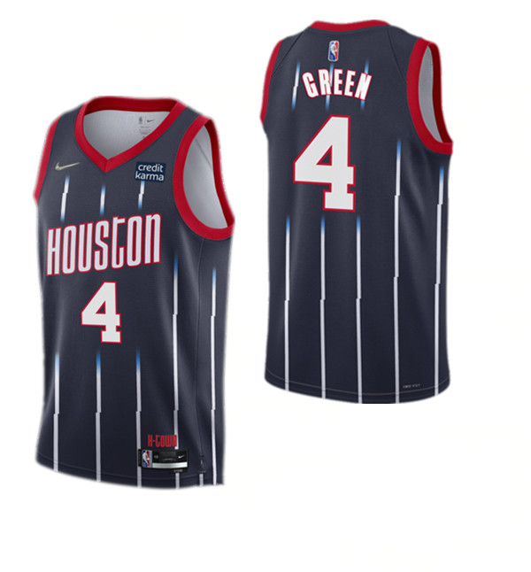 Men Houston Rockets 4 Jalen Green 2021 22 City Edition 75th Anniversary Navy Stitched Basketball Jer