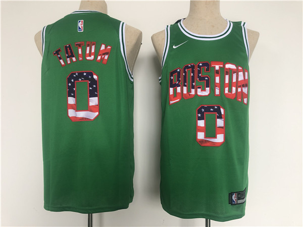 Men Boston Celtics 0 Jayson Tatum USA Flag Green Stitched Jersey