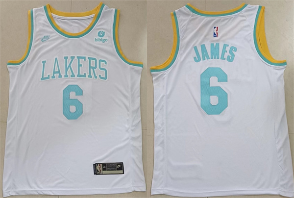 Men Los Angeles Lakers 6 LeBron James White Stitched Basketball Jersey