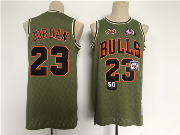 Men Chicago Bulls 23 Michael Jordan Green Military Flight Patchs Stitched Basketball Jersey