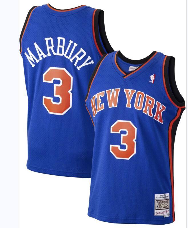 Men New York Knicks Stephon Marbury #6 Mitchell Ness Blue Stitch