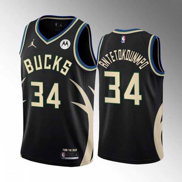 Men's Milwaukee Bucks #34 Giannis Antetokounmpo 2022 23 Black Statement Edition Stitched Basketball 