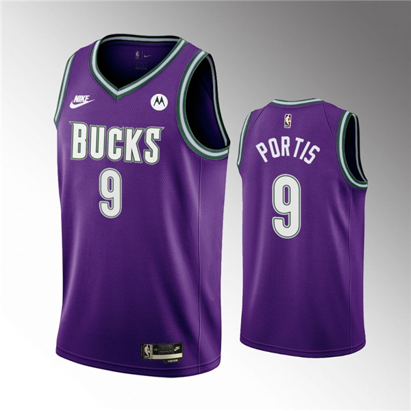 Men Milwaukee Bucks 9 Bobby Portis 2022 23 Purple Classic Edition Swingman Stitched Basketball Jerse