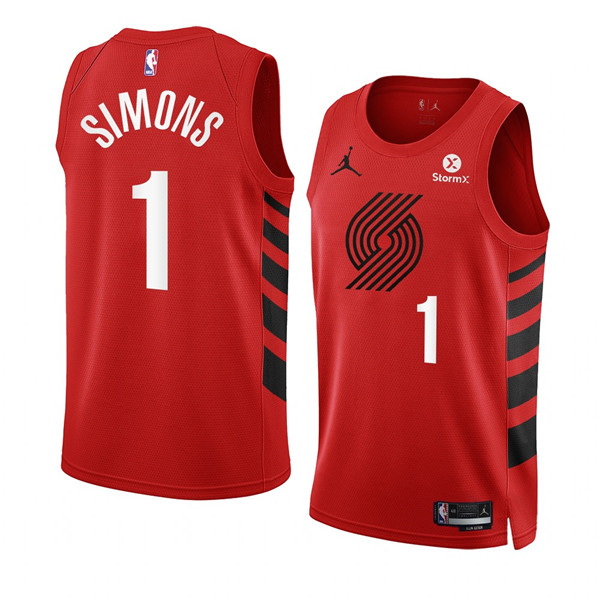 Men Portland Trail Blazers 1 Anfernee Simons 2022 23 Red Statement Edition Swingman Stitched Basketb