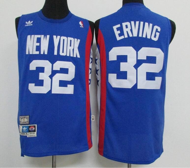 Men Adidas Brooklyn Nets 32 Julius Erving Blue ABA Retro Throwba