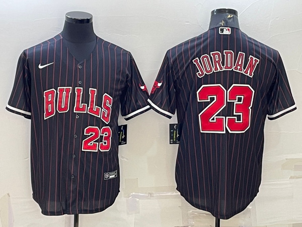 Men Chicago Bulls 23 Michael Jordan Black Cool Base Stitched Baseball Jersey