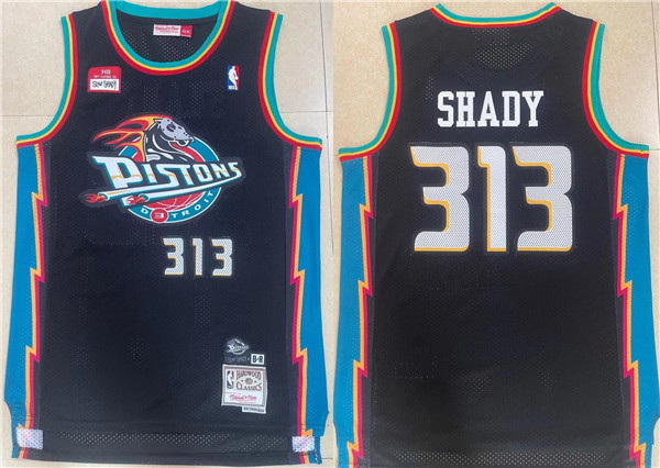 Men Detroit Pistons 313 Shady Black Mitchell  26 Ness Throwback Stitched Jersey