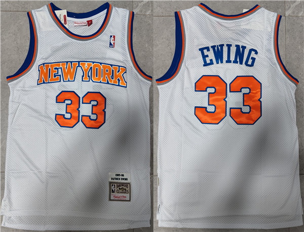 Men New Yok Knicks 33 Patrick Ewing White Throwback Stitched Jersey