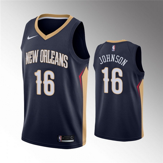 Men New Orleans Pelicans 16 James Johnson Navy Icon Edition Stit