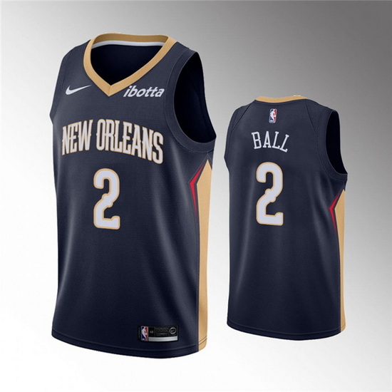 Men New Orleans Pelicans 2 Lonzo Ball Navy Icon Edition Stitched Jersey