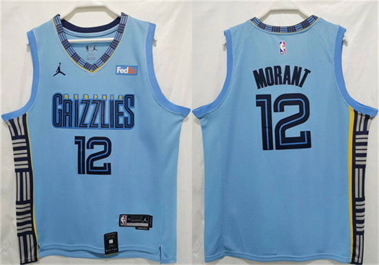 Men Memphis Grizzlies 12 Ja Morant Blue Stitched Jersey