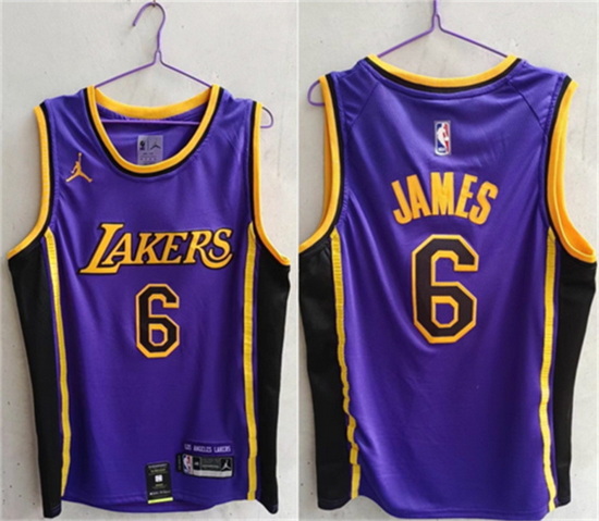 Men Los Angeles Lakers 6 LeBron James Purple Stitched Basketball Jersey