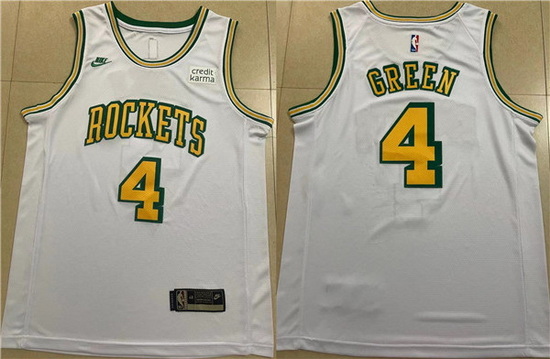 Men Houston Rockets 4 Jalen Green White Stitched Basketball Jersey