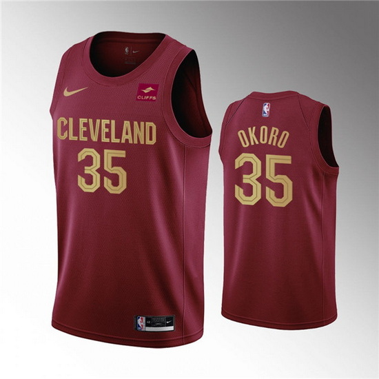 Men Cleveland Cavaliers 35 Isaac Okoro Wine Icon Edition Stitche