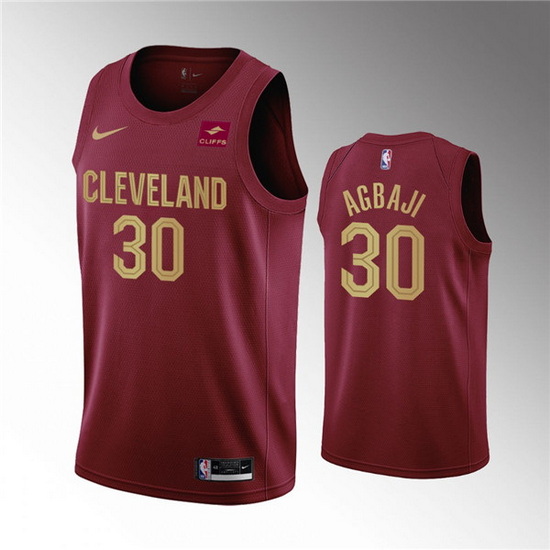 Men Cleveland Cavaliers 30 Ochai Agbaji Wine Icon Edition Stitch