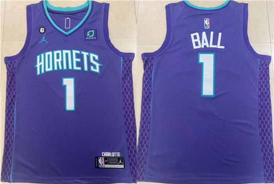 Men Charlotte Hornets 1 LaMelo Ball Purple Stitched Basketball Jersey