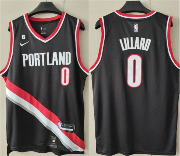 Men Portland Trail Portland Blazers 0 Damian Lillard Black With No 6 Patch Stitched Basketball Jerse